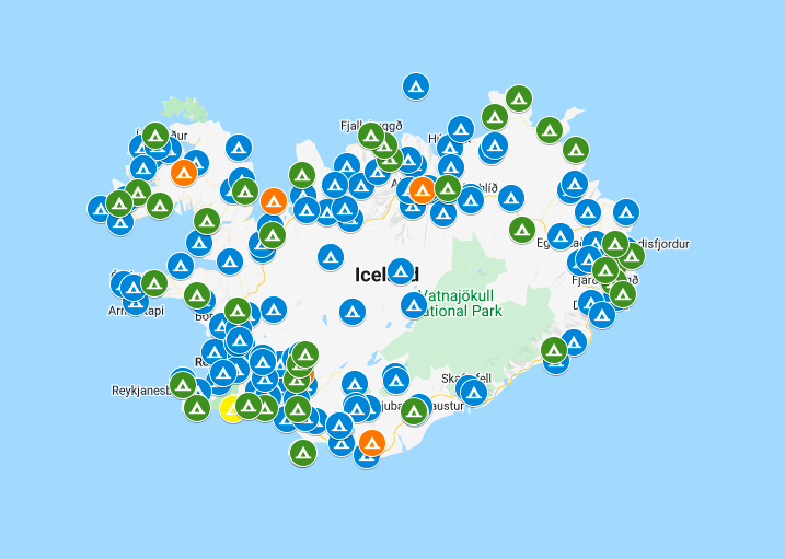 islandia kamperem mapa campingów