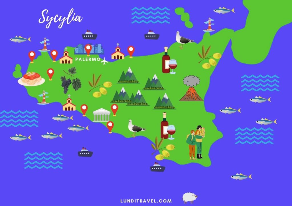 sycylia wycieczka mapa lundi travel